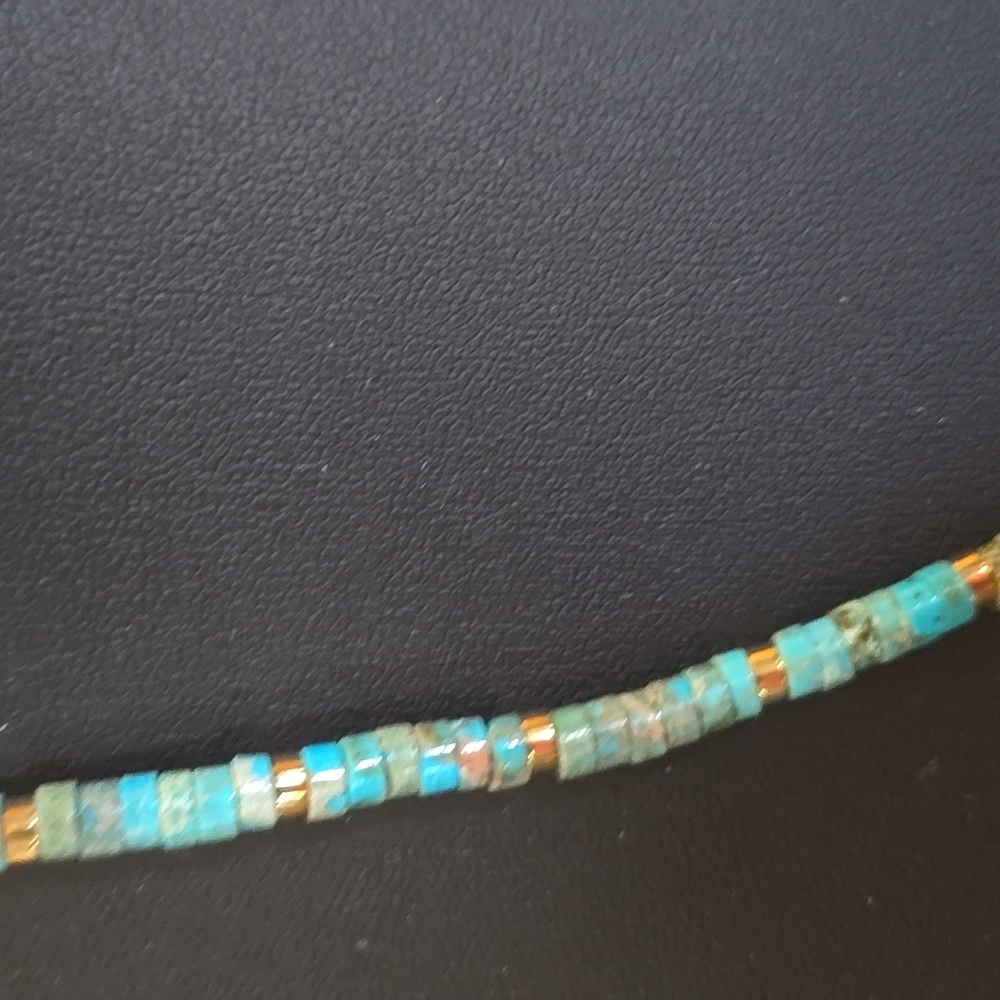 Chic Heishi Turquoise and Pearl Necklace With Gold And Matching Bracelet Set - Picture 7 of 15
